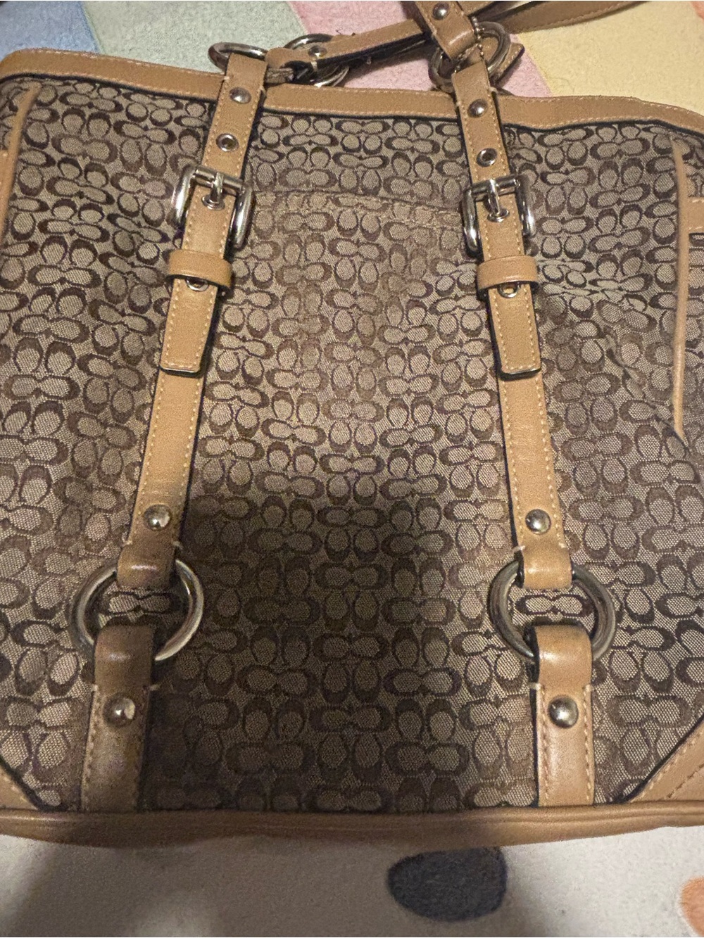 Coach brown Signature-Pattern Tote with Tan Leather Trim